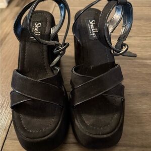 Shellys London Black Strappy Platform Heels